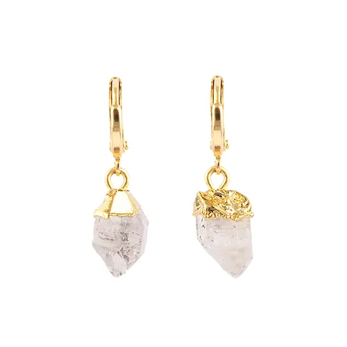 Natural rough herkimer diamond clip on earring 24K gold plated earring april birthstone handmade raw gemstone earring