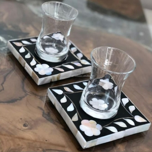 PLATEAU DE SERVICE D'ASSIETTE À THÉ EN INCRÉ DE PERLE NOUVEAU DESIGN ENSEMBLE DE COUSTERS À THÉ EN INSTALLATION D'OS PLATEAU DE SERVICE - Product Image 1