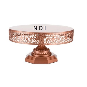 Support à gâteau en métal doré à un étage, design gravé, forme arrondie, pour la décoration de table de mariage et de Noël - Product Image 1