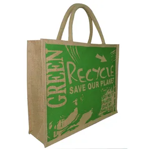 Eco friendly custom printed jute shopping bags with webbing tape handle and comparative rate