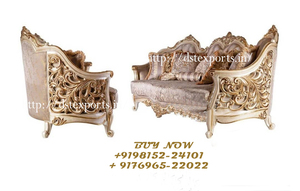 Ensemble de canapés en teck victorien en or blanc, travail artisanal incroyable, ensemble de canapés victorien blanc, style français, ensemble de canapés de style provincial pour le salon - Product Image 5