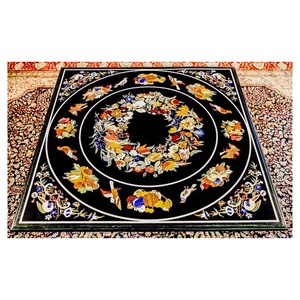 Black Marble Good Looking <b>Table</b> Top With Inlay <b>Work</b> - Product Image 1