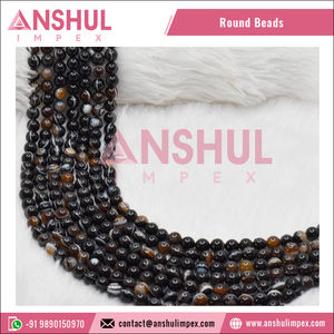 Perles rondes en agate noire naturelle pure, qualité AAA, 8 mm, provenant d'un exportateur indien. - Product Image 6