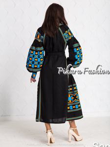 Color sólido de alta calidad largo bordado de manga completa de las mujeres vestidos de fiesta vestido - Product Image 5