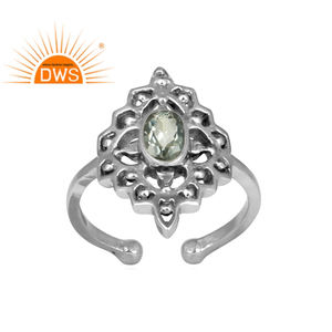 Belle pierre précieuse d'améthyste verte en argent sterling Style Boho bague ethnique en gros bijoux oxydés Collection classique - Product Image 1
