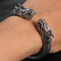 Bijoux en argent antique de style punk vintage pour hommes bracelet ouvert en acier inoxydable bracelet manchette double tête de dragon