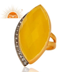 แหวนพลอยพลอย CZ และหินมูนสโตนสีเหลืองดีไซน์แบบงานทำมือล่าสุดผู้ผลิตเครื่องประดับแฟชั่น - Product Image 2