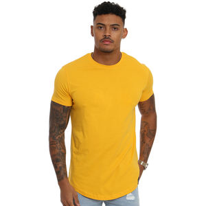 Venta al por mayor personalizado 100% algodón hombres Slim Fit Camiseta larga caída dobladillo curvo cuello redondo músculo Fitness hombres gimnasio camiseta - Product Image 2