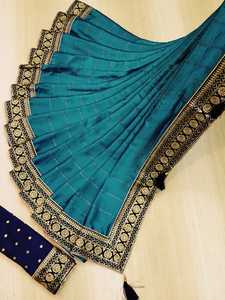 Tela de encaje de seda bordada para el trabajo, tejido de seda étnico indio personalizado, estilo impresionante - Product Image 2