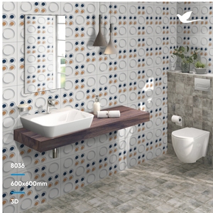 กระเบื้องปูพื้นดูหรูหราสำหรับพื้นที่ห้องนั่งเล่นและพื้นที่ห้องครัว600x600พื้นผิวมันวาวกระเบื้องพอร์ซเลนการออกแบบ3D - Product Image 3