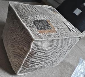 Custom Hand Woven Durable Wool Flatwoven Ottoman Pouf Made From Muted Colors Stylish <b>Stools</b> & Ottomans - Product Image 5