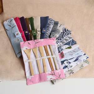 Biodegradable <b>Bamboo</b> Cutlery Travel Set With Bag, <b>Bamboo</b> Spoon Fork Knife Drinking <b>Straw</b> Clean Brush Chopsticks Set Handicraft - Product Image 3