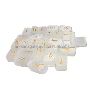 Atacado Crystal Selenite Rune Set polido para cura mão polida mão feita chakra cristais cura à venda