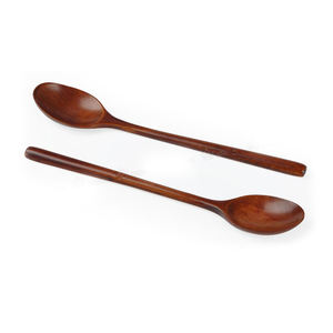 Juego de cucharas de té de madera hechas a mano ecológicas de primera calidad de dos diseños clásicos de mango largo espejo pulido uso en el hogar fiestas - Product Image 2
