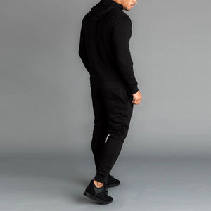 ชุดกีฬาสำหรับผู้ชาย,ชุดวอร์มผ้าฝ้ายสีดำสำหรับนักวิ่งเล่นยิม - Product Image 4