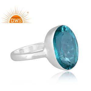 Anillo apilable de piedras preciosas de cuarzo aguamarina doble Natural de plata de ley fina 925 para fabricante de joyería de mujer - Product Image 3