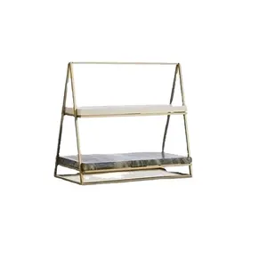 Metallic Frame Two Tier Cake Server With Black & White Marble Top New Arrival Bakery Essential Cupcake Display Stand