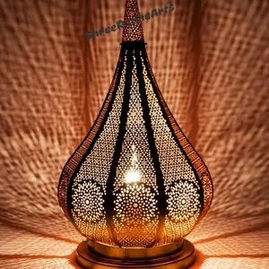 Lampu Dekorasi Vintage, Desain Lentera Moroko, Permainan Cahaya Yang Komprehensif | Lampu Meja + Lentera Taman | Dekorasi Rumah | Lampu Am Keemasan