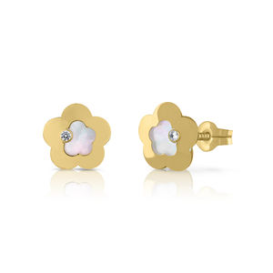 Pendientes de Oro Sólido 9K con Diseño de Flor Clásica para Niños - Hechos en España - Product Image 1