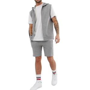 เสื้อยืดแขนสั้นสำหรับผู้ชาย,ชุดเสื้อฮู้ดแขนกุดกางเกงขาสั้นสำหรับออกกำลังกายในฤดูร้อน - Product Image 1