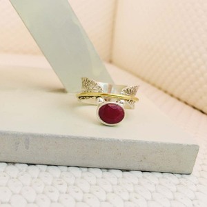 Ruby Gemme Deux Tone Anneau 100% 925 Sterling Argent De Luxe de Haute Qualité En Gros Prix À La Mode Et à la mode Ruby Anneau - Product Image 2