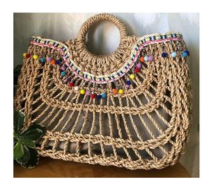 Sac et panier tissés à la main en paille avec sac naturel en jacinthe d'eau - Product Image 6