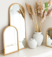 Miroir en bambou et rotin écologique, étagère en forme d'arc, sur pied, longue durée, style minimaliste, offre en gros, nouvelle collection