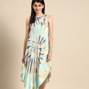 2025 fait à la main concepteur décontracté genou longueur Maxi robe pour dames porter 100% rayonne cravate teinture col rond Maxi pour les femmes - Product Image 1