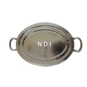 Bandeja de servicio de forma ovalada con asa Bandeja de acabado brillante Bandeja de metal para servir aperitivos dulces hechos a medida con borde decorativo - Product Image 4