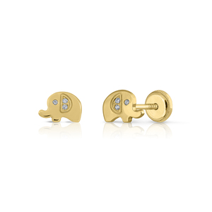 9K SOLID GOLD Fashion <b>Earrings</b> (Available 10k-14k-18k) <b>Elephant</b> CZ Women Children Kids Ear Clip Screw Back Made in Spain - Product Image 1
