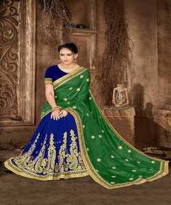 Diseñador de ropa de fiesta, diseño de flor de seda de red bordada, ropa de mujer india, Sari de Color naranja con pieza de blusa, trabajo de perlas, Sari Alphanumero - Product Image 1