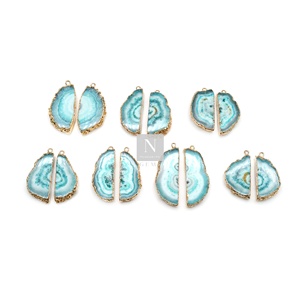 Agate bleu sarcelle naturelle géode pierre précieuse simple connecteur breloques pour la fabrication de boucles d'oreilles Bracelet plaqué or 24 carats trouver des bijoux - Product Image 3