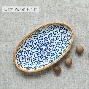Vintage Lovely Rattan and Ceramic Tray/ Fruit Serving Tray From Vietnam Cheap Price Oval Shape Products - Product Image 4