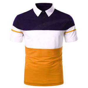 Tissu tricoté anti-rides à manches courtes avec logo personnalisé pour polos de golf pour hommes, à panneaux multicolores, vente en gros directe d'usine - Product Image 2