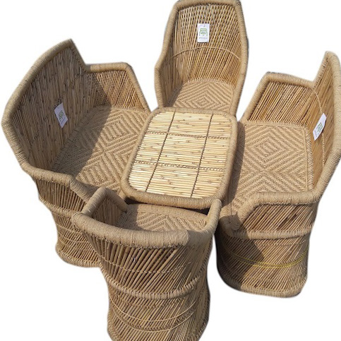 Populer Ramah Lingkungan Klasik Buatan Tangan Bambu Bambu Sofa Sofa Furniture Set untuk Rumah Ruang Tamu Taman Dalam Ruangan Luar Anyaman 5Pc