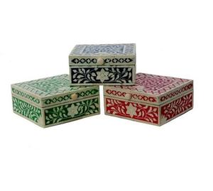 Boîte à bijoux carrée florale de haute qualité, incrustation d'os, coffrets cadeaux, coffrets de rangement, Mini boîte de rangement - Product Image 1