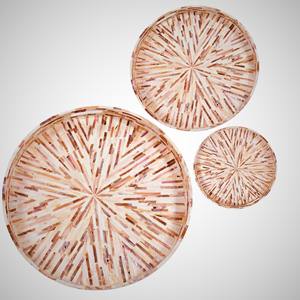 Plateau de service en bois rond traditionnel de haute qualité avec incrustation de nacre de conception de rayons de soleil crème pour le restaurant d'hôtel de bureau à domicile - Product Image 5