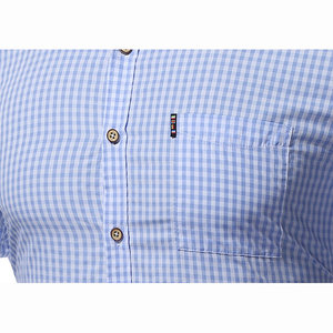 2020 diseño de algodón Casual clásico de negocios pequeños cuadros de impresión de manga corta Casual Turn-Down Collar vestido camisa para hombres - Product Image 4