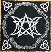 Nappe de table en coton pour Tarot Alter, motif Triple Lune Pentagramme Wiccan Pagan, magnifique, noir et or, carrée, par Indian Consigners