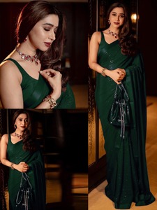 Saree en georgette lourde pour dames vêtements traditionnels indiens avec séquence et fil pour fêtes et festivals - Product Image 2