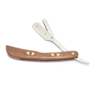 Rasoirs de coiffeur à bord droit en acier inoxydable Couteaux de rasage à manche en bois Outils d'extension de cheveux en matière plastique - Product Image 1