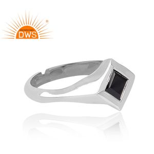 925 Fine Sterling Silver Natural Black Spinal Gemstone Square Design Ring Bijoux Pour Femmes Cadeau Pour Elle - Product Image 3