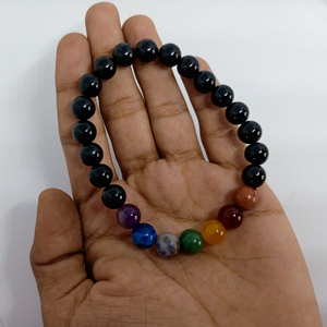 Bracelet sept chakras avec tourmaline noire, pierres précieuses naturelles, bracelet 7 chakras de qualité supérieure, vente en gros, perles naturelles de 8 mm - Product Image 3
