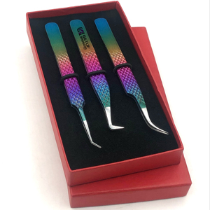 Haute Qualité Meilleur 90 Degrés Arc-En-Poudre Revêtement En Acier Inoxydable Extension De Cils Pince À Épiler Logo Personnalisé Instrument De Beauté - Product Image 1