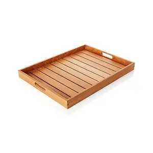 Tray mango wood Modern india wooden tray with metal handle