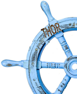 Ourwarm — roue de bateau en bois bleu ciel, 13-24 ", suspension murale de Style ancien, décoration de maison - Product Image 3