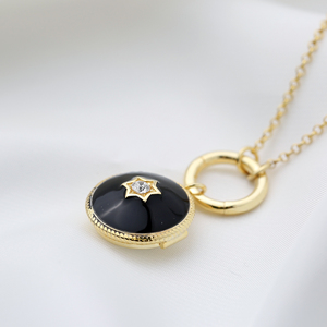 Collar con abalorio redondo hueco plegable de esmalte negro, venta al por mayor, joyería de plata de ley 925 - Product Image 3