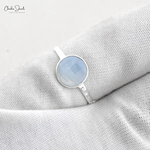 Vente chaude Bague Calcédoine Naturelle 8mm Forme Ronde Cabochon Bague en Pierre Précieuse Fabricant en Gros de Bijoux en Argent Sterling 925 - Product Image 1