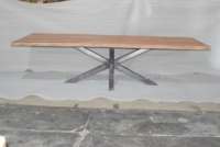 Table à manger en bois d'acacia massif avec base pliante en métal en forme de X, design industriel moderne, pliable, mobilier pour la maison, 8 places