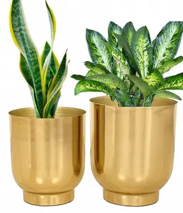 耐用的纯黄铜吊篮花盆花瓶装饰圆形花园花盆，用于花卉/绿色植物现代